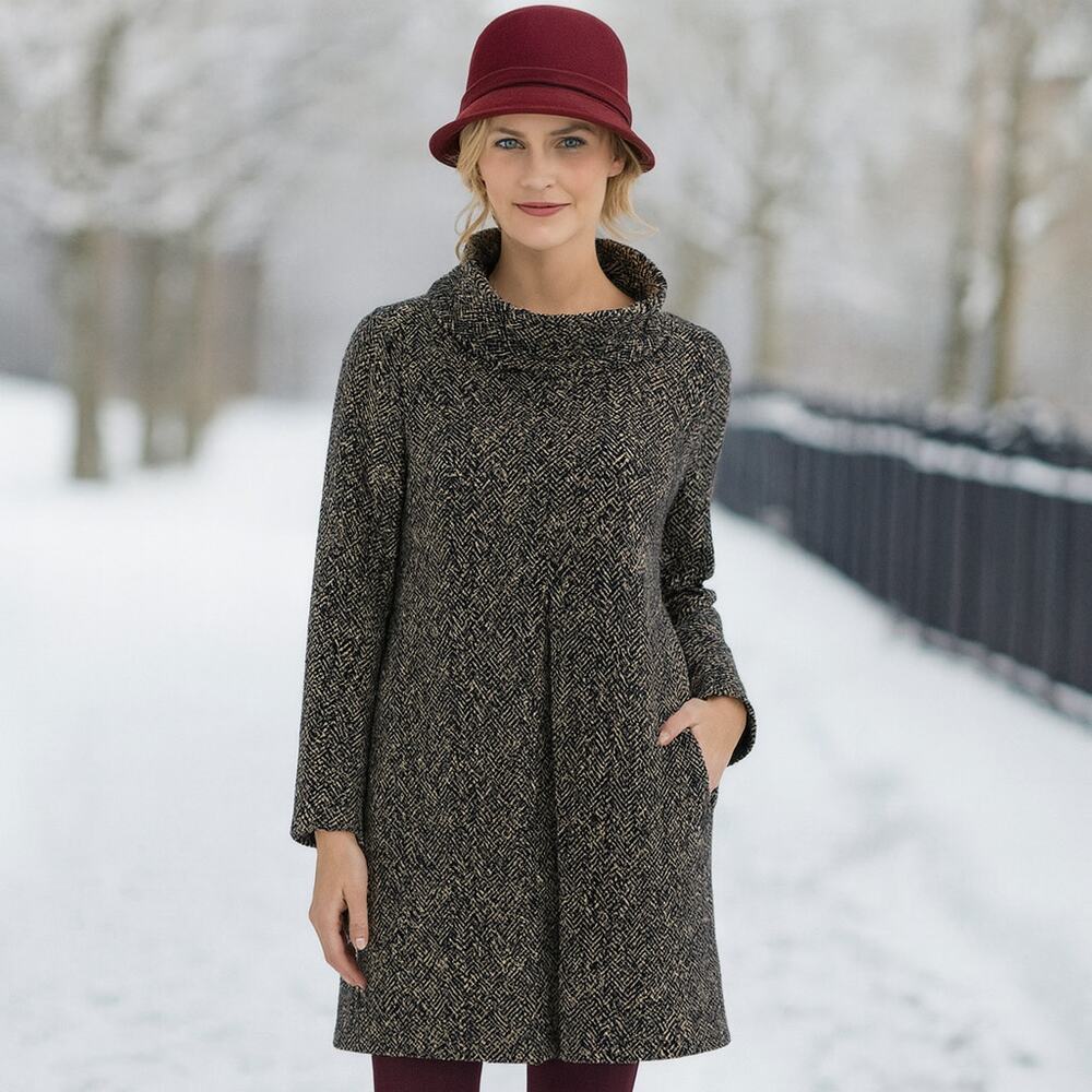 Tyler boe knit herringbone black beige sweater kim cowl neck  midi dress S